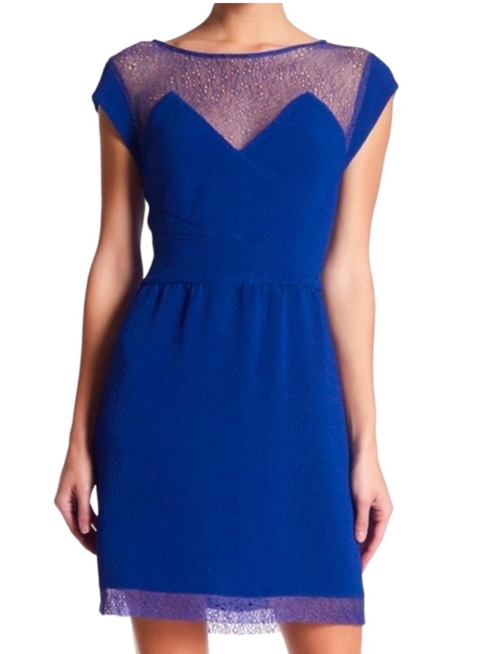 Kooples Blue Relief Crepe & Lace Cocktail Dress Women’s Large Textured Yoke